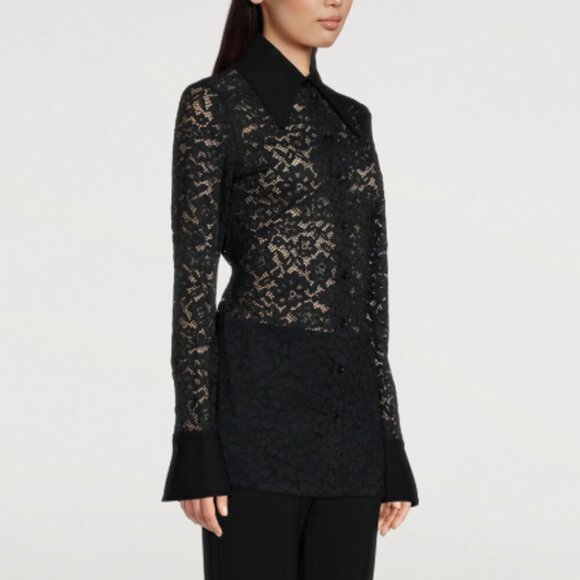Proenza Schouler Floral Lace Shirt Size 6 Black Blouse New Pointed Collar - Picture 10 of 10